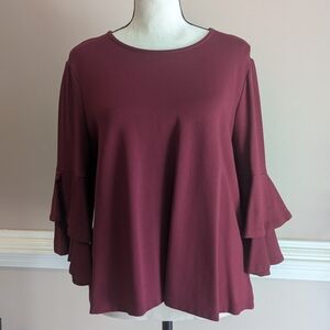 W5 Burgundy Flounce Sleeve Blouse